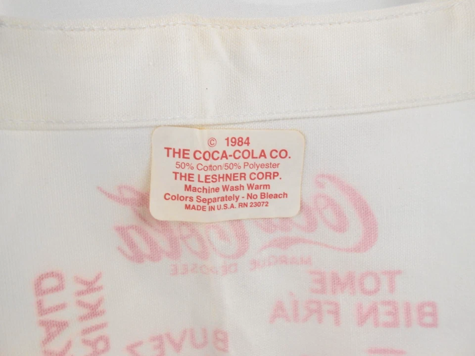 Coca Cola Vintage 1984 Script Logo White Red Kitchen BBQ Pocket Apron Leshner - Image 3 of 4