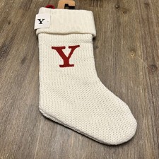 White Knit Christmas Stocking Initial Y Holiday Decoration Decor 19" NWTRed