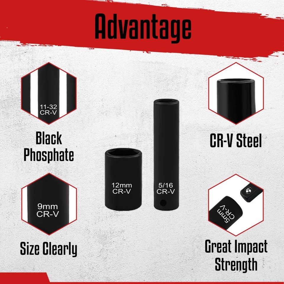 55 Piece 1/4" Drive Impact Socket Set, SAE/Metric, Deep/Shallow, Cr-V Steel - Image 3 of 4