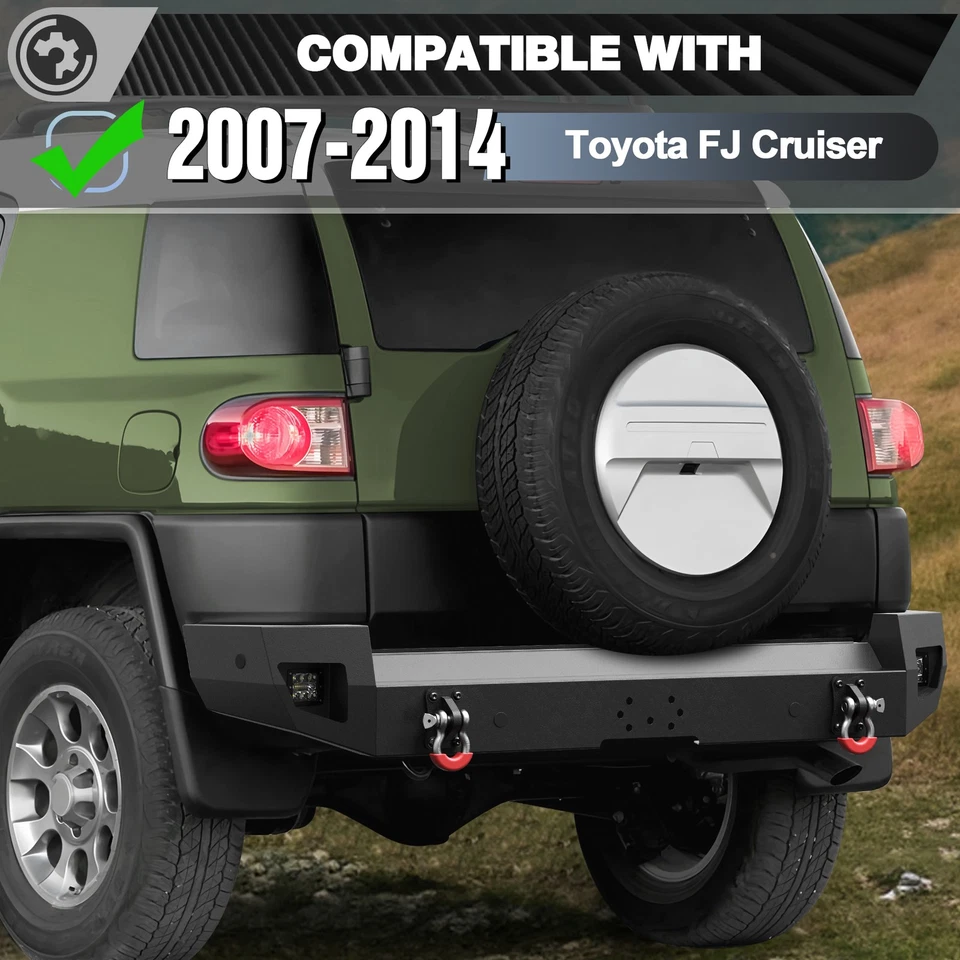 For 2007-2014 Toyota FJ Cruiser Rear Bumper with Sensor Hole +LED Lights+D-rings Foto 2 de 4