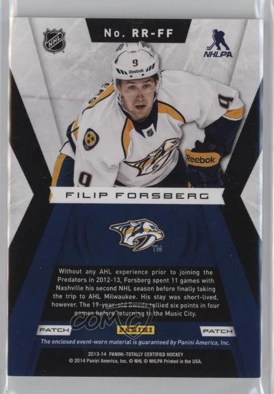 2013 Totally Certified Rookie Roll Call Gold /25 Filip Forsberg #RR-FF Patch RC - Image 2 of 2