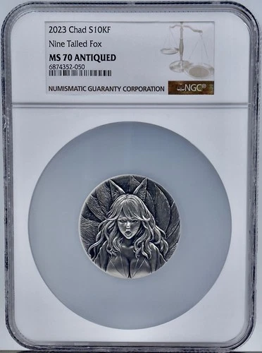 Nine Tailed Fox 2023 Chad Beast of Legend 2 Oz Silver Coin Crystal Insert NGC 70