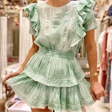 LoveShackFancy Natasha Dress in Jade Mist Hand Dye Size M