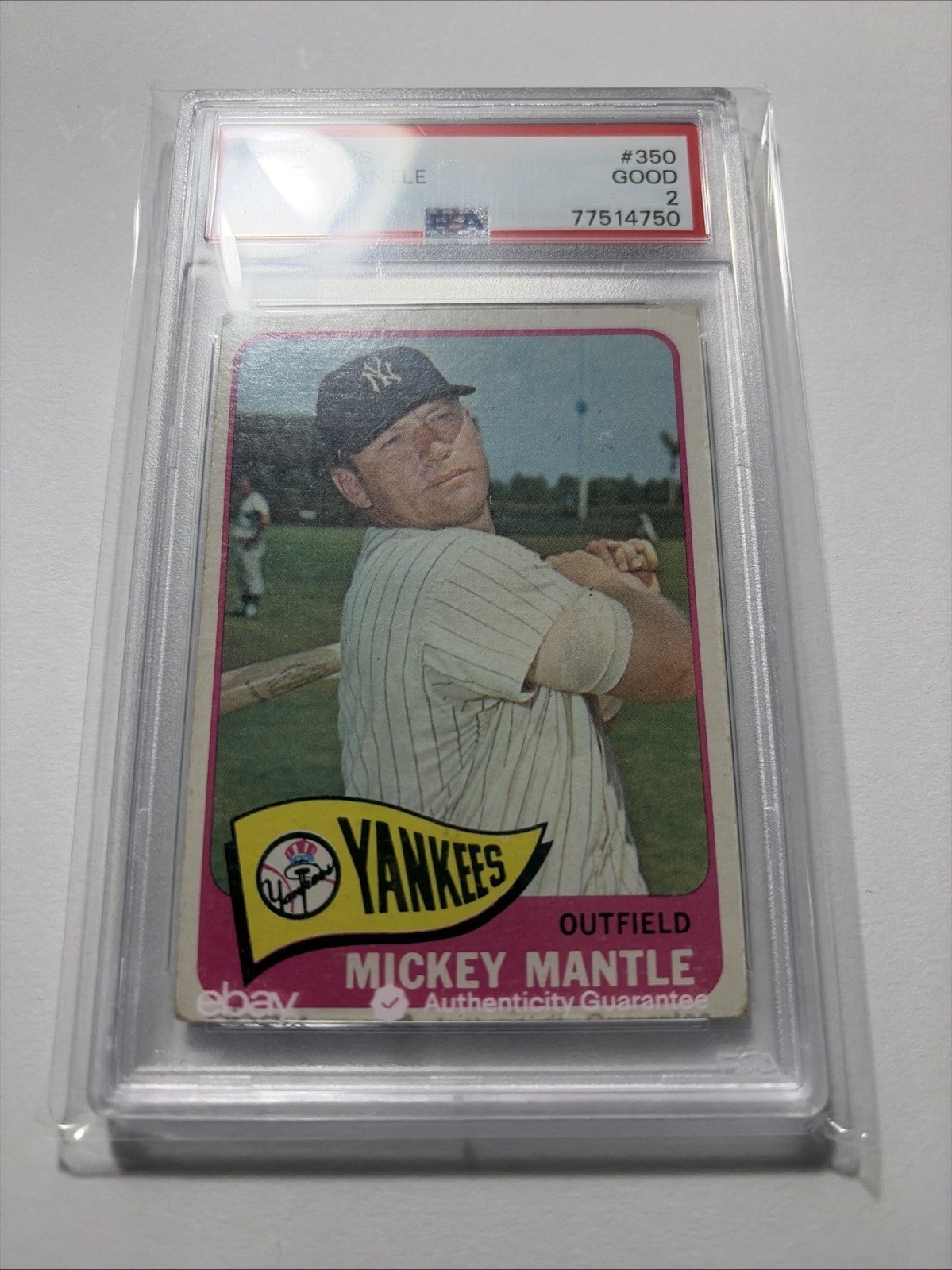 1965 Topps #350 Mickey Mantle PSA 2 view 2