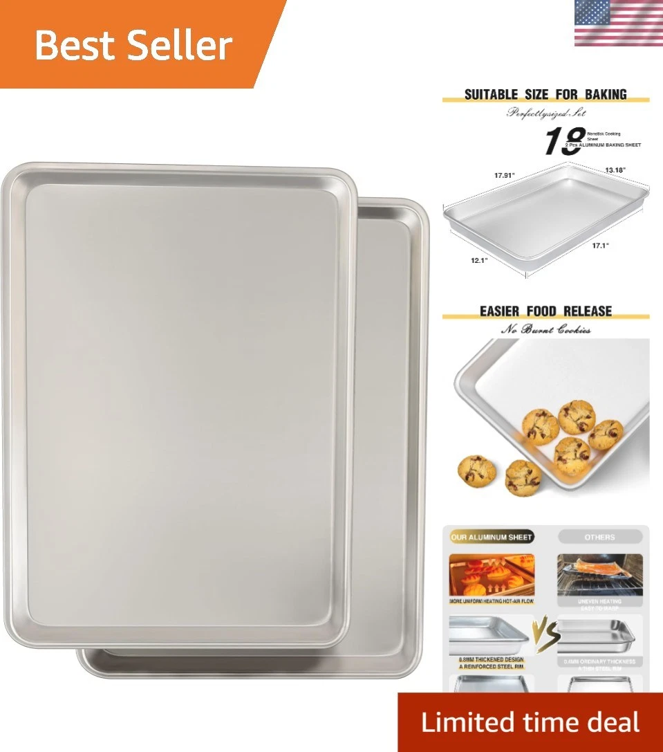 Baking Sheet Pan Set Large Aluminum Cookie Sheets Roast Pans 2 Pack 18X13In
Opens in a new window or