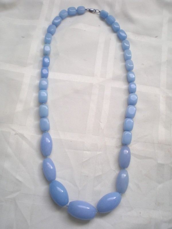 AIL Aluma Blue 33 CHALCEDONY Bead Stones Sterling Silver Clasp Necklace 250 Gram