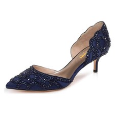 XYD Women's Pumps, Elegant Pointed Toe, D'Orsay Kitten Low Heels, Rhinestone ...