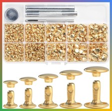 Leather Rivets 340 Sets Double Cap Studs Copper Gold Mixed Sizes Tool Kit