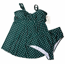 BloomChic Polka Dot Green/White Tankini 2pc Bikini Bottom Set Plus 26