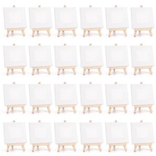 24 Pack 4" x 4" Mini Canvas Easel Set for Art, Painting, and Crafts