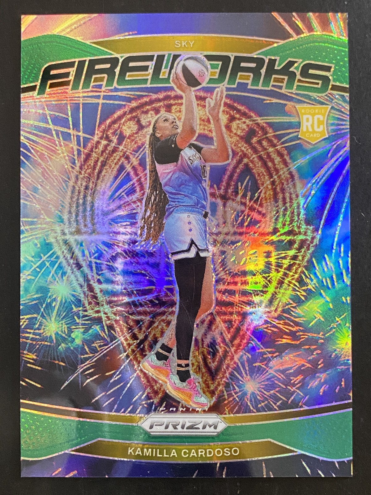 Kamilla Cardoso 2024 Panini Prizm WNBA Fireworks Green Prizm Chicago Sky #4
