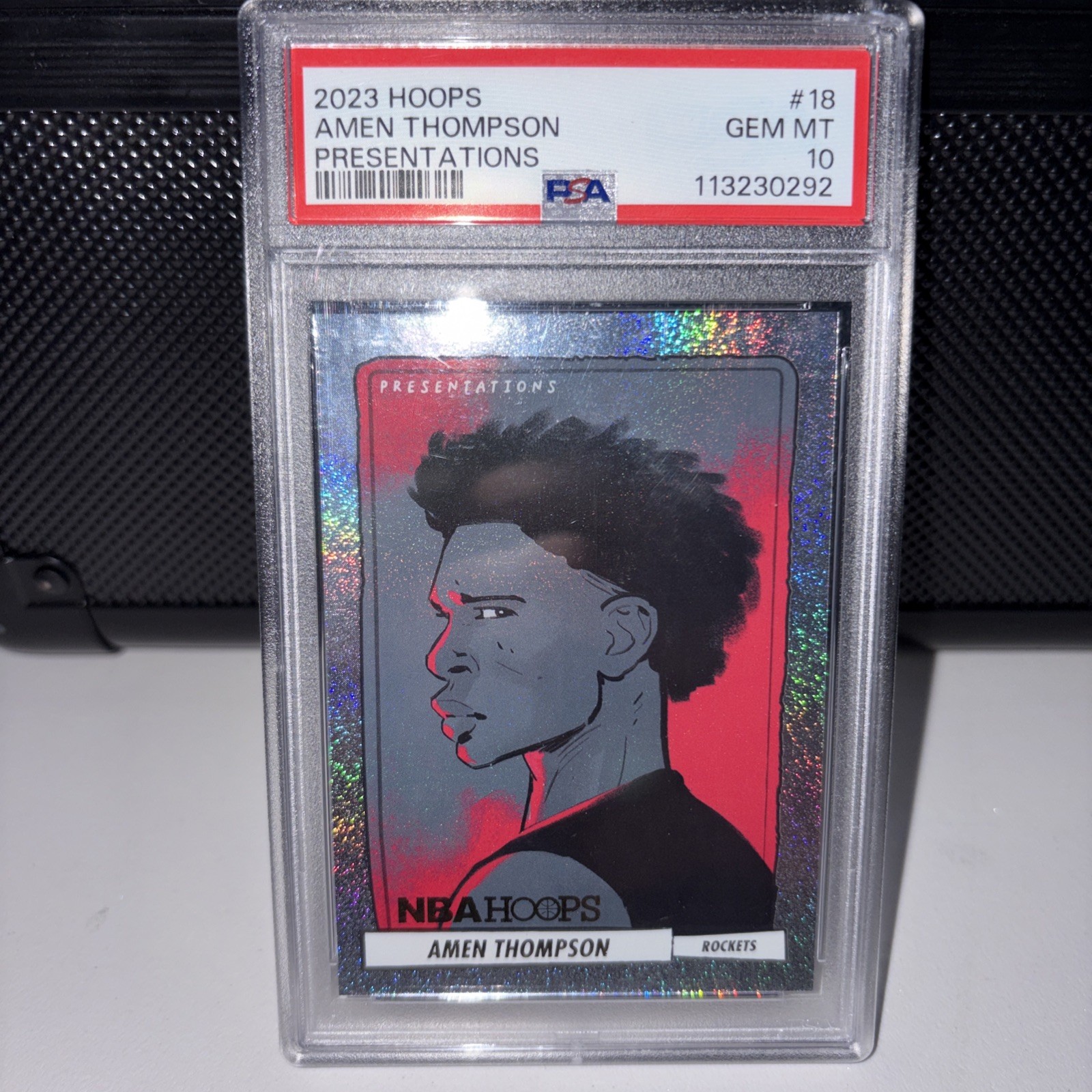 AMEN THOMPSON 2023-24 NBA HOOPS PREMIUM ROOKIE PRESENTATIONS RC PSA 10 ROCKETS