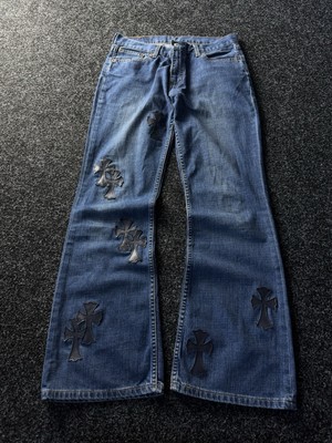 🔥 00s Levi's Flared Chrome Hearts Style Cross Denim jeans Women's