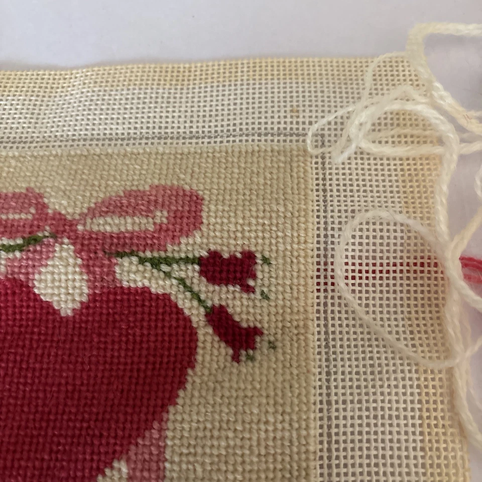 Heart Ribbon And Floral Almost Completed Needlepoint Canvas Brown-Peake Designs - Image 3 of 4