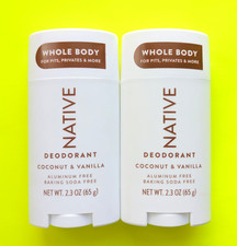 NATIVE Coconut Vanilla Aluminum Free Whole Body Deodorant 2.3 oz- Lot of 2