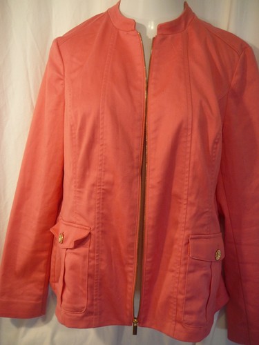Charter Club Wmn 14 Rose Pink Zip Stretch Fitted Jacket Cotton Spandex Pockets - Picture 5 of 13