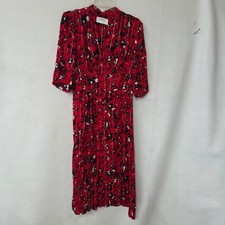 Ba&sh Elfe Red Floral Metallic Stripe Midi Lady Dress Rouge Size 3 US 10 L Lurex