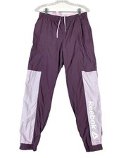Womens Windbreaker Pants Reebok SZ M Purple Pink Lined Running Jogger Track