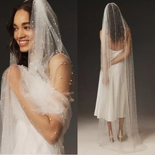 Pearls Wedding Veils for Bride Bridal Accessories with Comb Cathedral Length