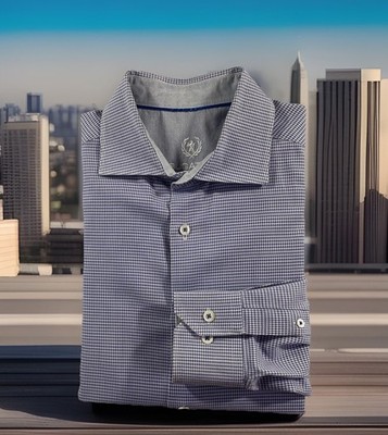 BUGATCHI Men s Shirt Size 16 34/35 Purple Herringbone Long Sleeve Cotton Casual