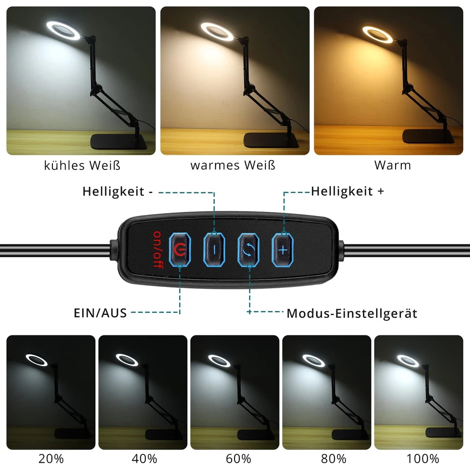 Lupenleuchte 8mal 72 LED Arbeitsleuchte Lupenlampe mit Standfuß Tischlampe. - Bild 4 von 4