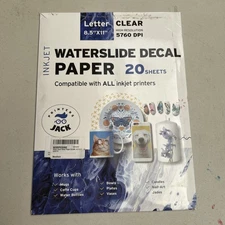 Printers JACK CLEAR Waterslide Decal Paper LASER 20 Sheets 5760 DPI, Ltr Size