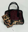 BRAHMIN NWT CHERRY LACQUER TOWERS ROSETTA SATCHEL & ADY WALLET ~ GENUINE LEATHER