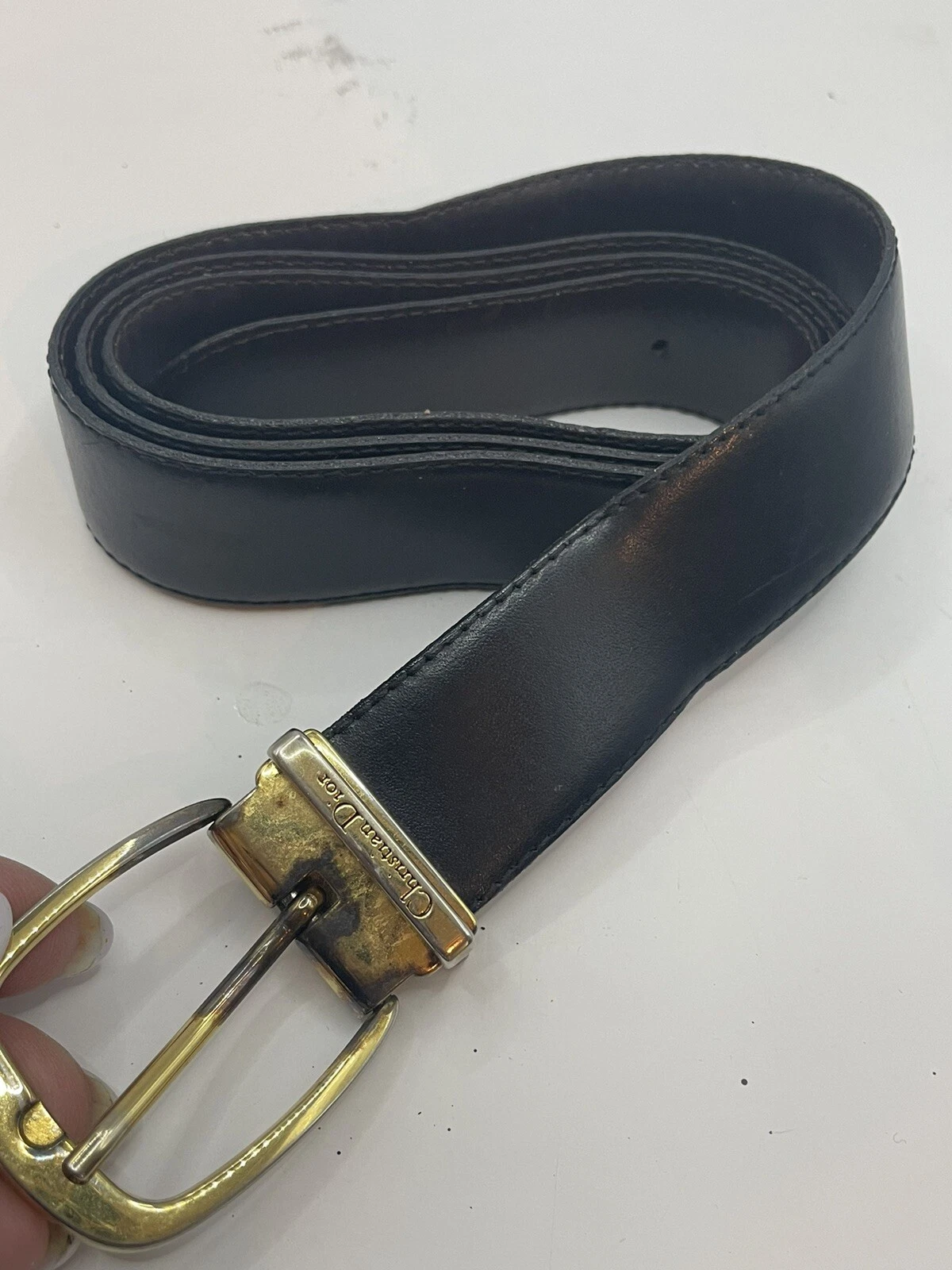 Ceinture unisexe en cuir réversible noir/brun Dior taille 30 35”