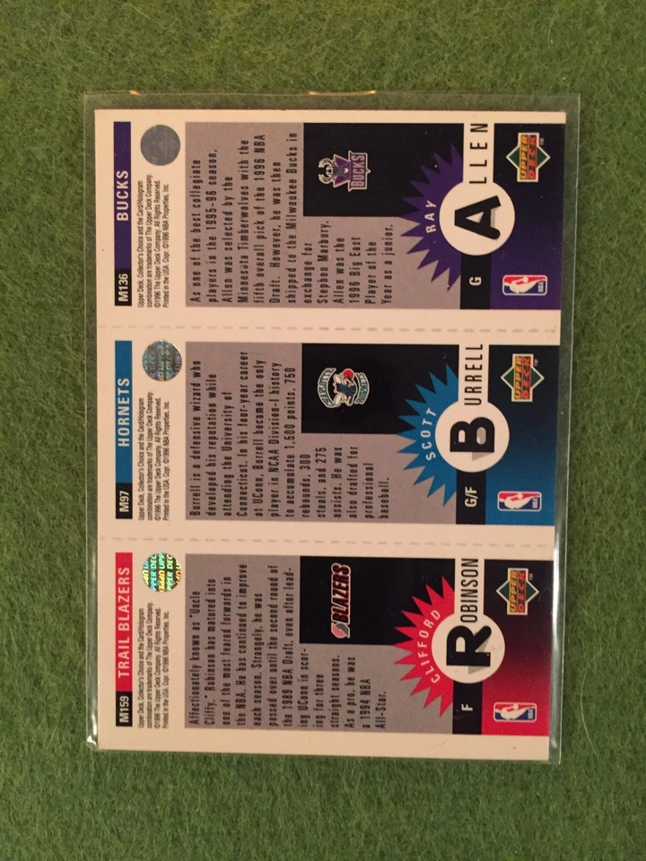 Tarjeta de baloncesto de novato Ray Allen Rookie Robinson RC 1996 cubierta superior Foto 4 de 4