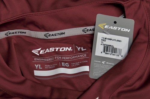 NWT Easton Boys Homeplate V-Neck SS Cardinal Red Baseball Jersey / Size YL - Picture 3 of 6