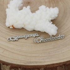 10 Cheerleader Word Charms Antique Silver Tone Cheer Pendants Script Letters