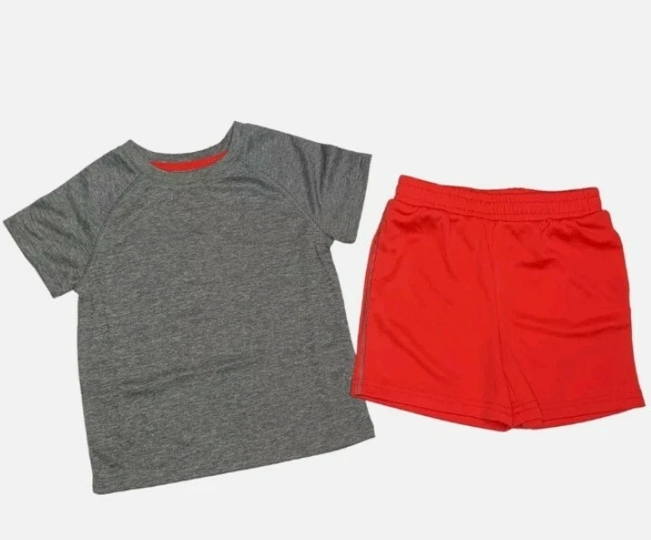 Conjunto de ropa deportiva de cebra manchada para niños pequeños talla 2T camiseta pantalones cortos rojo/gris Foto 4 de 4