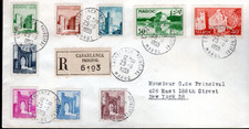 Maroc Maroc 1955 CASABLANCA courrier recommandé couverture multi-timbres à NY USA