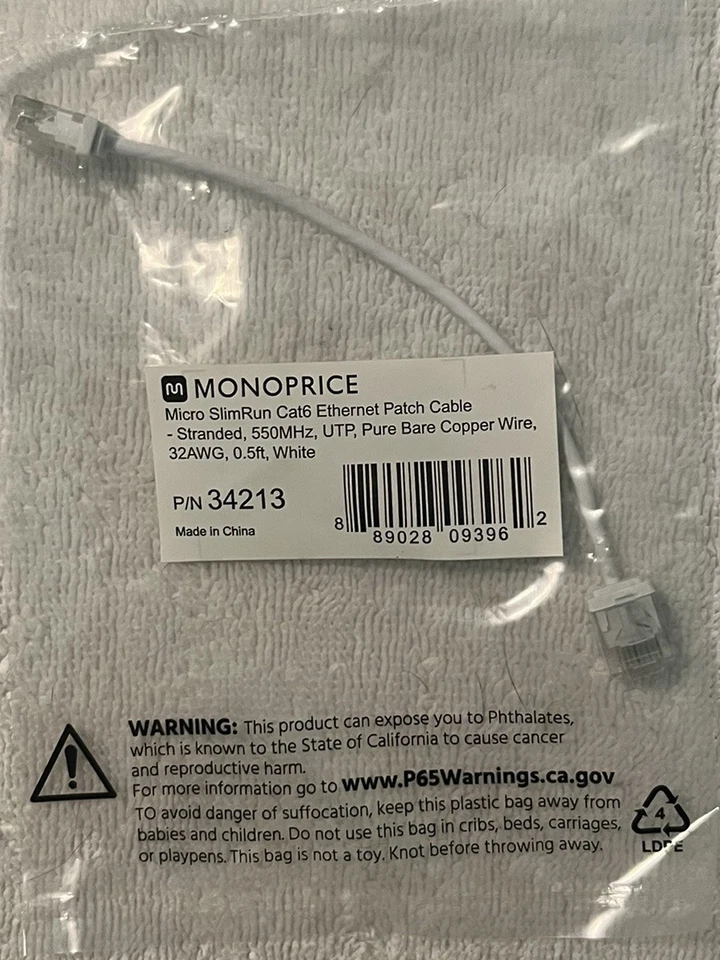5x Monoprice Cat6 Ethernet Patch Cable - 0.5 Feet - White | Stranded, 550MHz, - Image 3 of 3