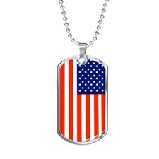 Us Flag Traditional Country Pride Dog Tag Necklace Stainless Steel 24" Chain Si