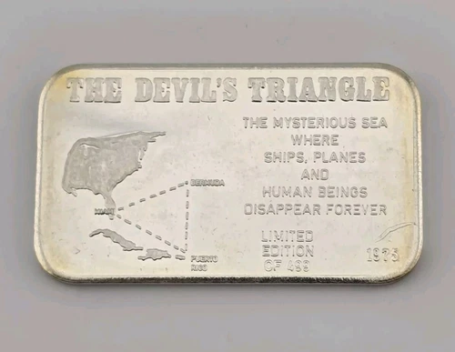 1975 The Devil's Triangle Bermuda 1oz .999 Vintage Silver Bar ISIC Urban Legend