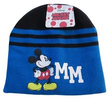 Children's Disney Winter Cuffed Beanie Blue Mickey Mouse MM Stretch Knit NEW