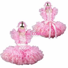 NEW！pink satin lockable Sissy baby maid mini dress CD/TV Tailor-made