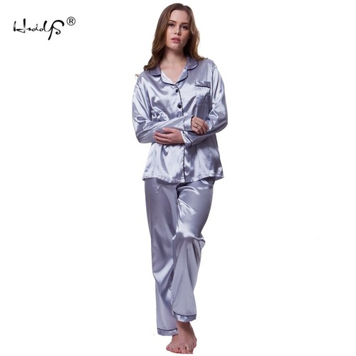 Women's Satin Pajama Set Classic Button Down Loungewear Long Sleeve Sleepwear Pj - Picture 24 of 108