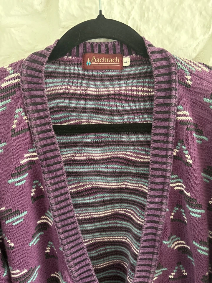 Bachrach Cardigan V Neck Large Vintage 80's Grandpa Grunge Cobain Cool - Image 2 of 4