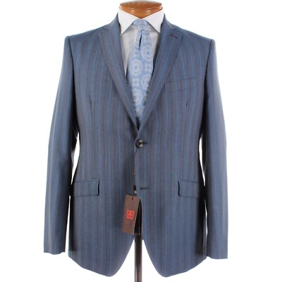 Etro NWT 100% Wool Two Piece Suit Size 52 (42 US) In Blue & Burgundy Striped