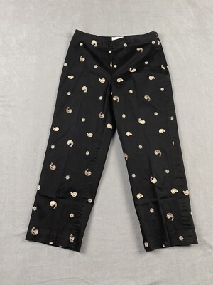Betu Sport Capri Pants VINTAGE Womens 6 Black Embroidered Flowers 