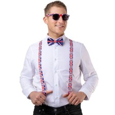 Union Jack Sunglasses Bow Tie & Braces British VE Day Red White Blue Accessory