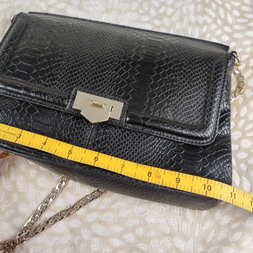 Topshop Womens Shoulder Cross Body Bag Reptile Embossed Black Gold Tone Hardware - Picture 7 of 10