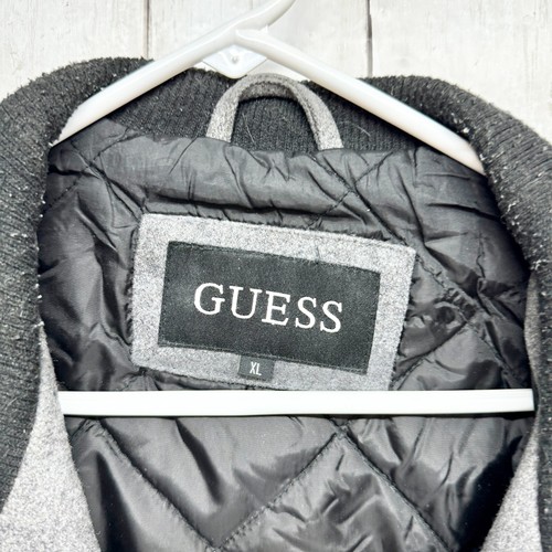 GUESS Jacket Men's Size XL Gray Bomber Jacket Wool Blend Quilted Lining Pockets - Picture 2 of 8