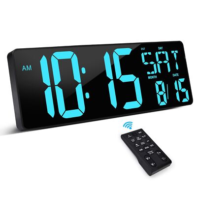 XREXS Large Digital Wall Clock with Remote Control, 17.2 Inch LED Large Display