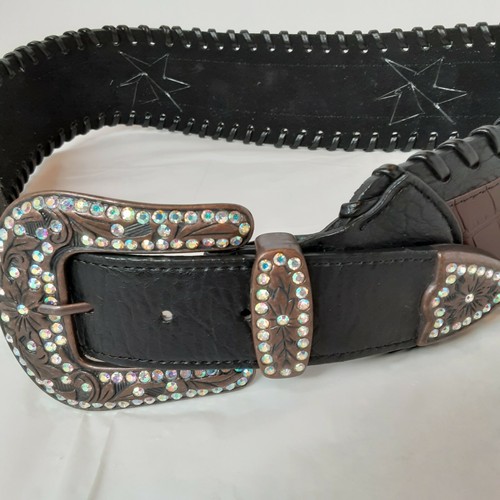 Women's Western Wide Leather Bling Belt 