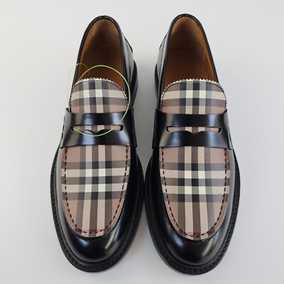 BURBERRY Shane Black/Beige Checkered Leather Penny Loafers BURBERRY Shane Black/Beige Checkered Leather Penny Loafers