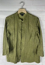 CITRON SANTA MONICA Crinkled Texture Linen Blend Banded Collar Jacket Large L