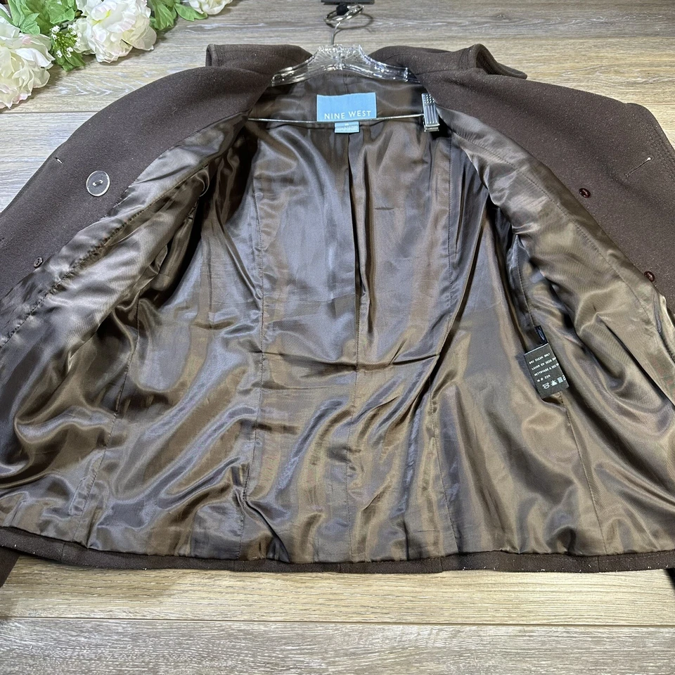 Casaco feminino Nine West tamanho pequeno 8-10 lã marrom, forrado, bolsos, jaqueta - Imagem 4 de 4